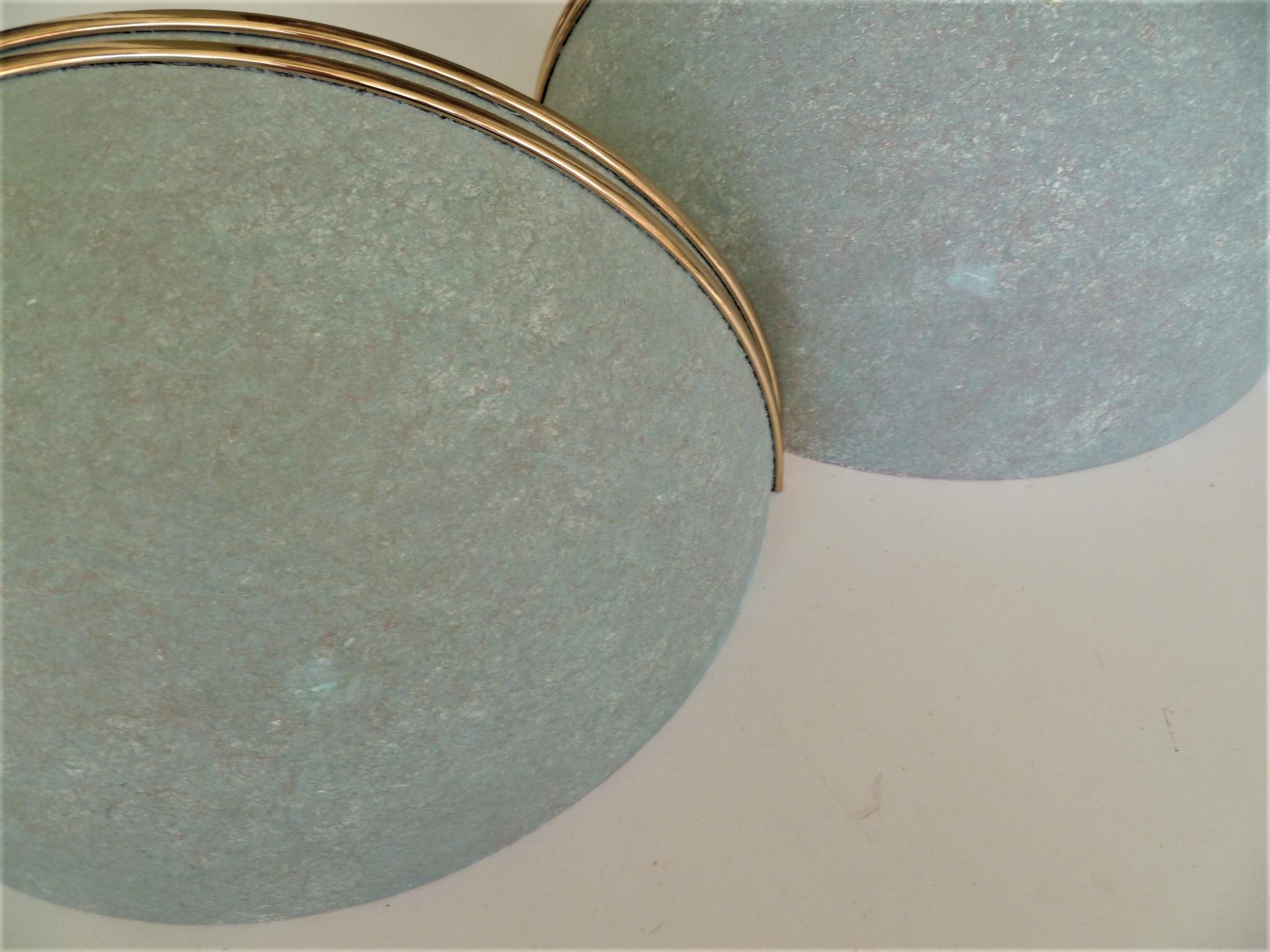 Modern Deco Pair of Half Moon Verdigris Metal and Brass Sconces Late 1970s For Sale 3