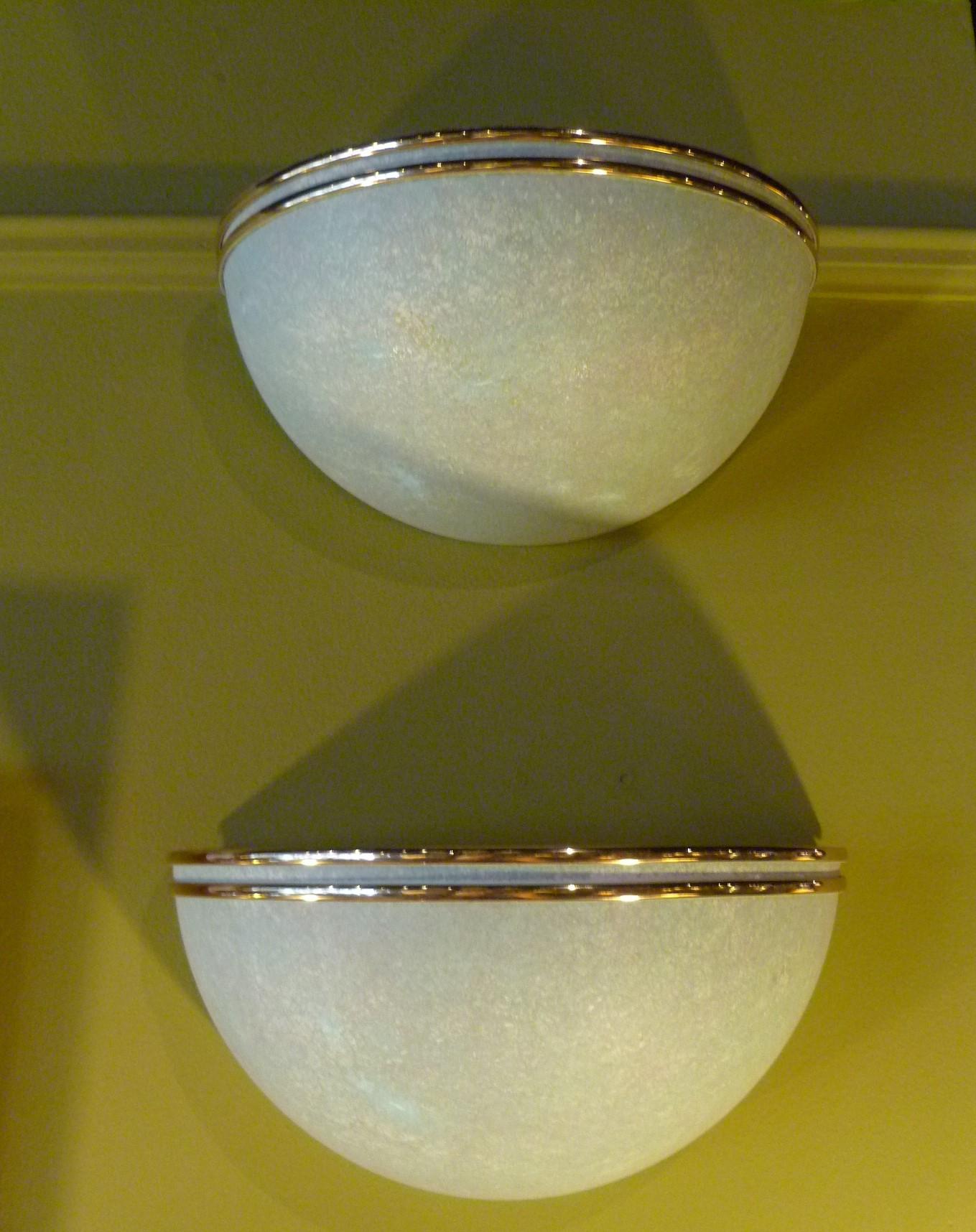 American Modern Deco Pair of Half Moon Verdigris Metal and Brass Sconces Late 1970s For Sale