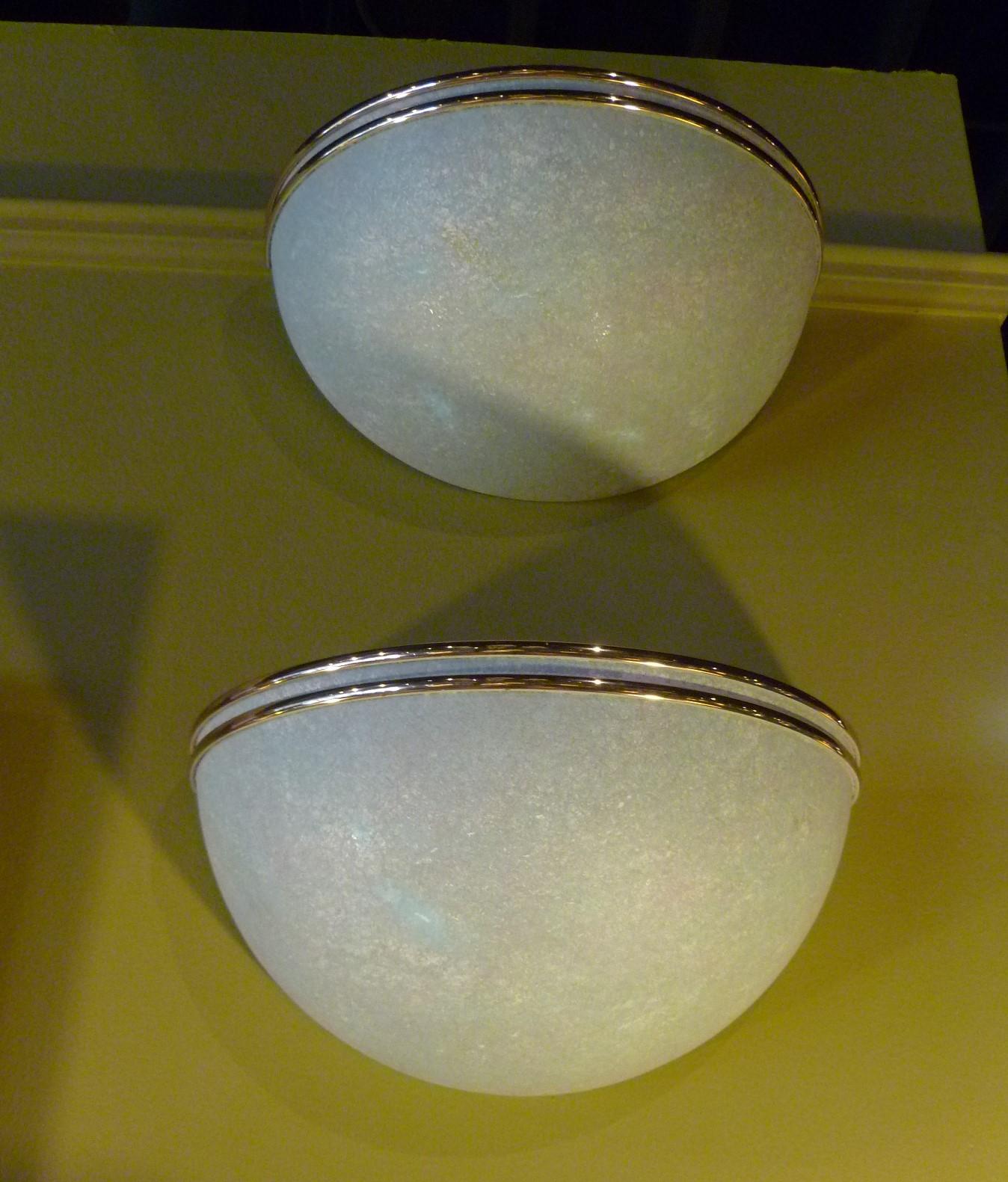 Painted Modern Deco Pair of Half Moon Verdigris Metal and Brass Sconces Late 1970s For Sale