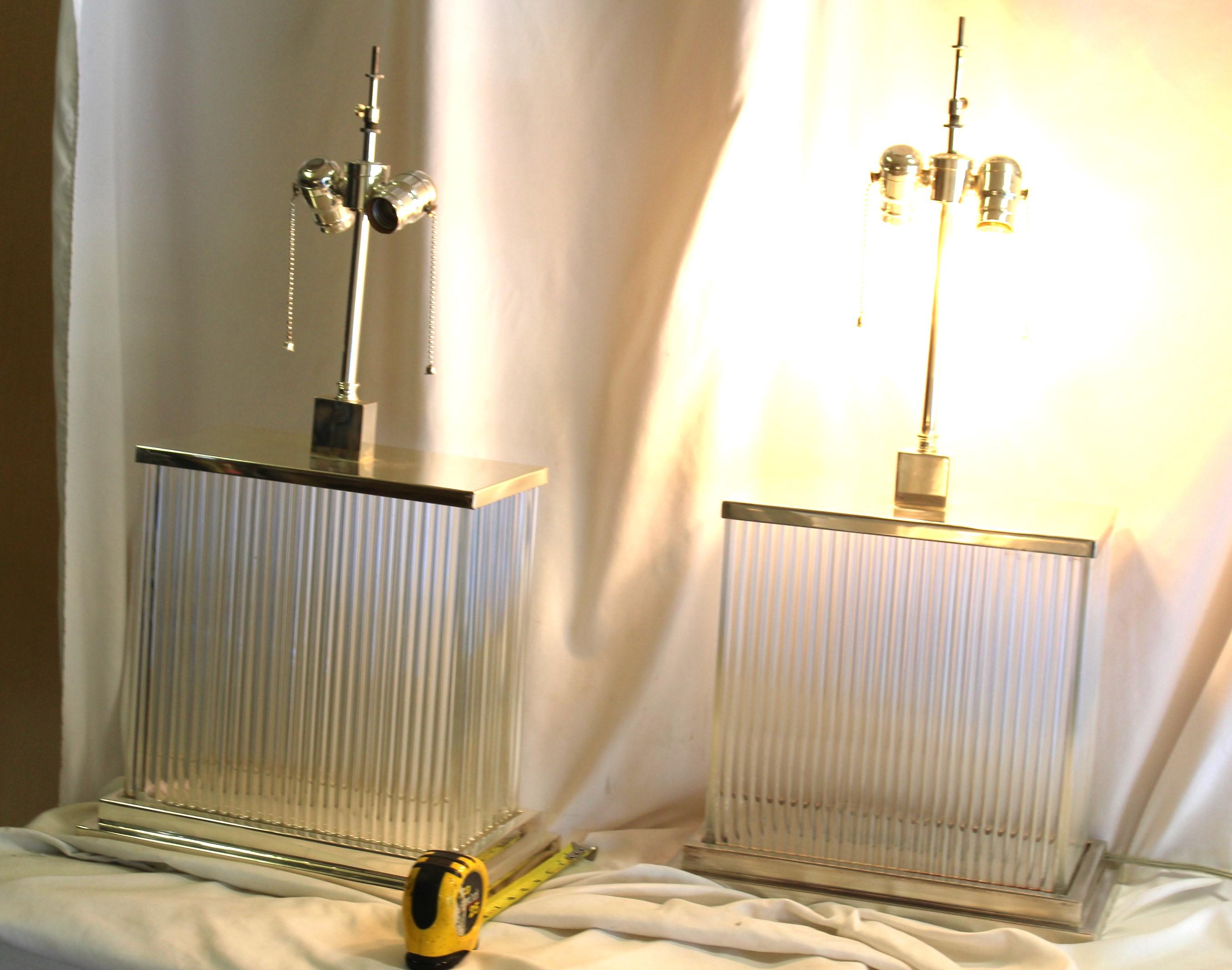 Modern / Deco  Silver Glass Rod Lamps  Pr For Sale 2