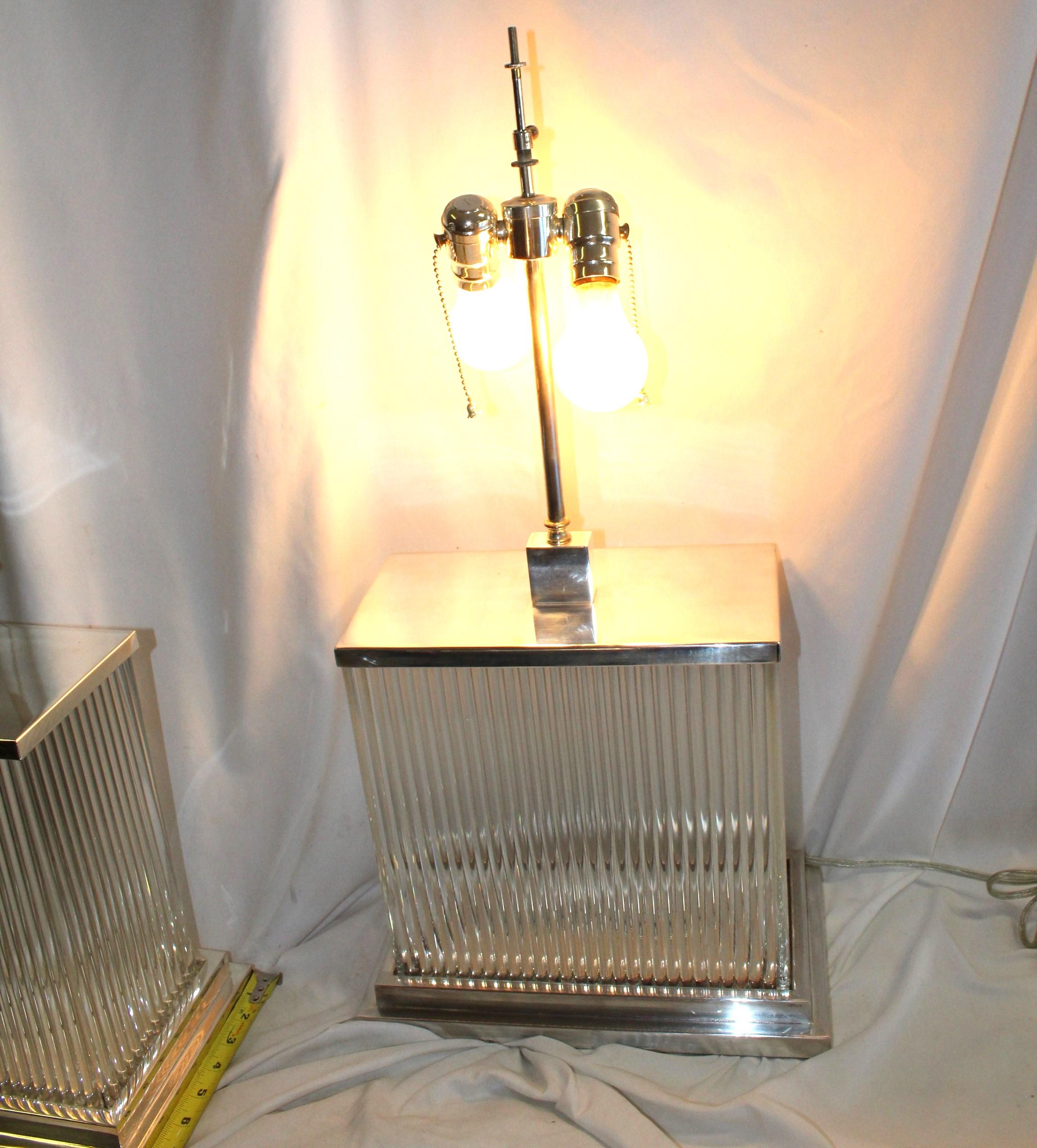 Modern / Deco  Silver Glass Rod Lamps  Pr For Sale 1