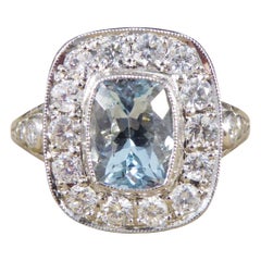 Modern Deco Style 1.50 Carat Aquamarine and Diamond Cluster Ring in Platinum