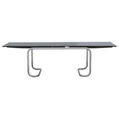 Modern Deco Style Cantilevered Chrome and Black Top One-Leaf Dining Table
