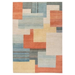 Tapis en laine abstraite géométrique multicolore de style Art déco moderne fait à la main