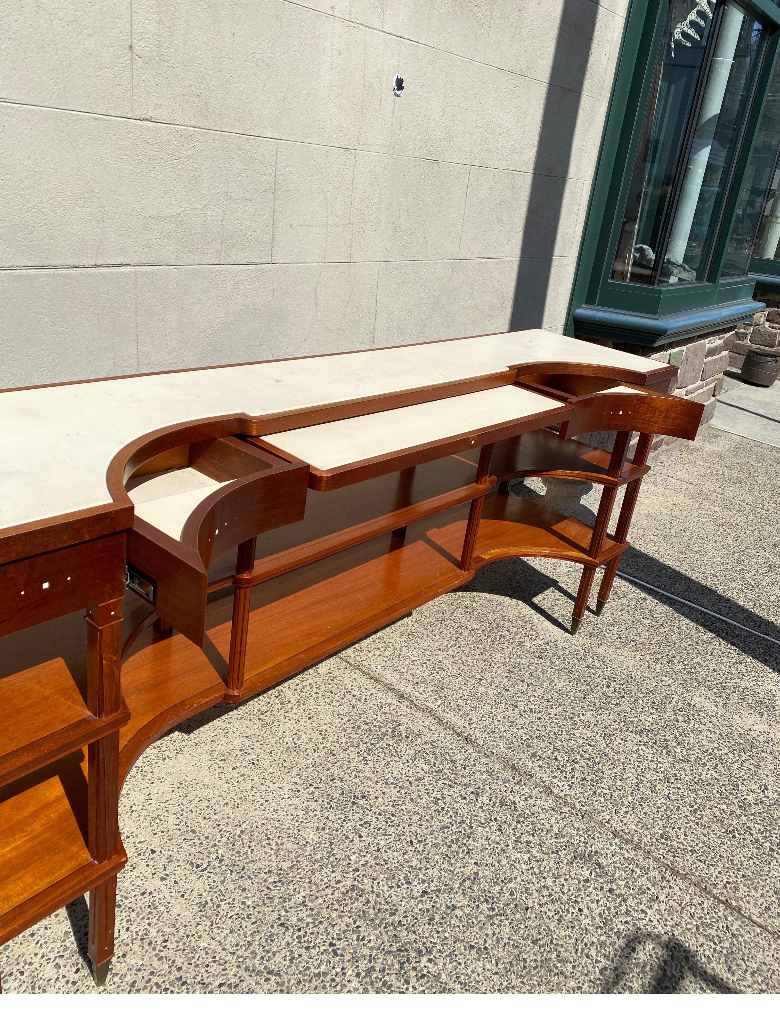 Modern Deco Style Mahogany and Leather Sideboard Console In Good Condition In Lambertville, NJ