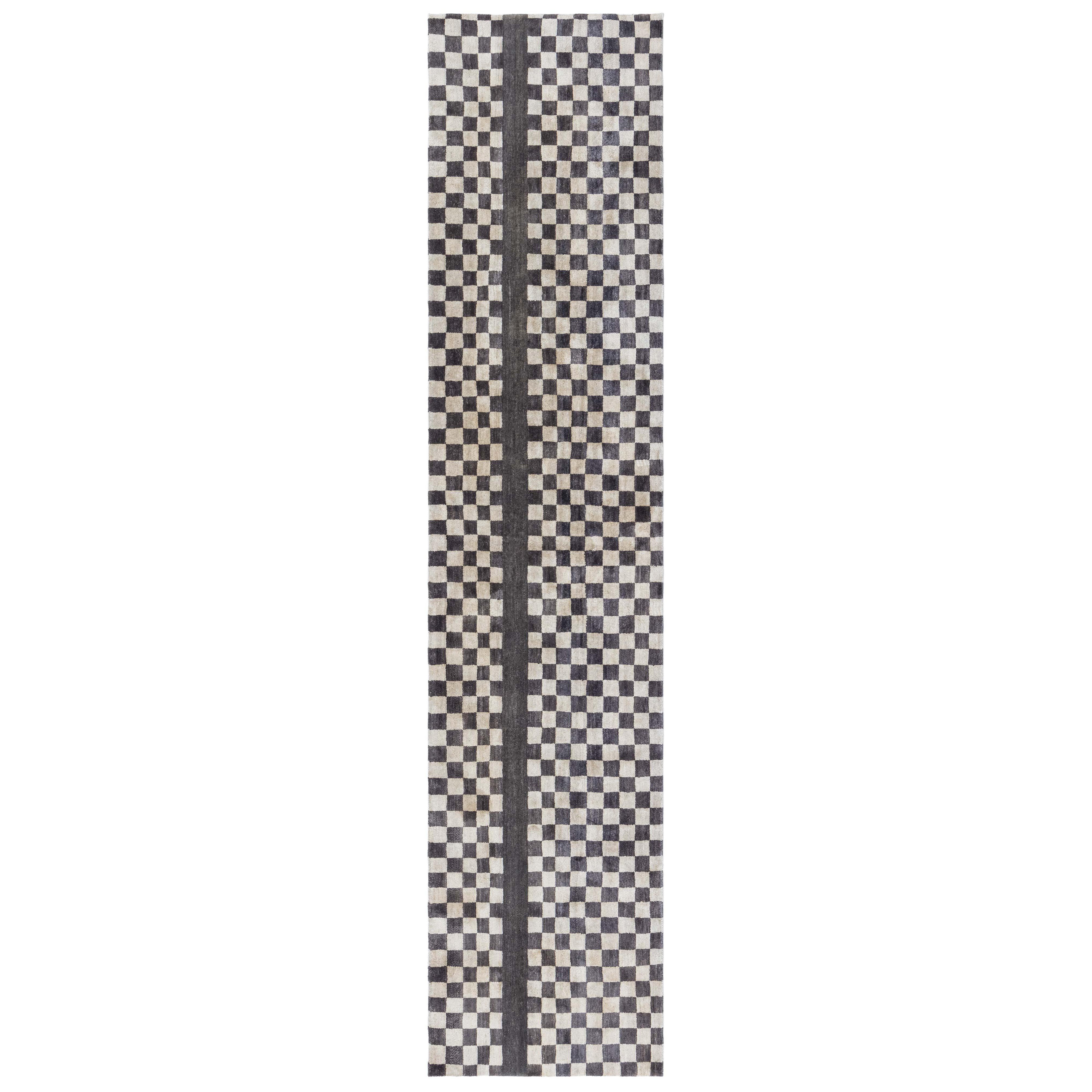 Chemin de table en laine de style déco moderne avec design géométrique en damier par Doris Leslie Blau en vente