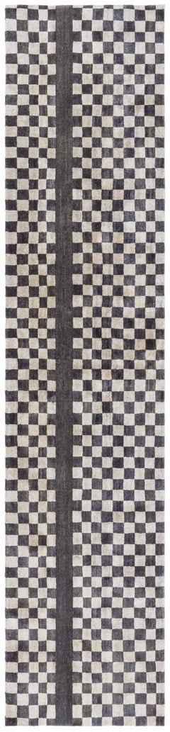 Modern Deco Wool Runner with Geometric Checkerboard Design by Doris Leslie Blau