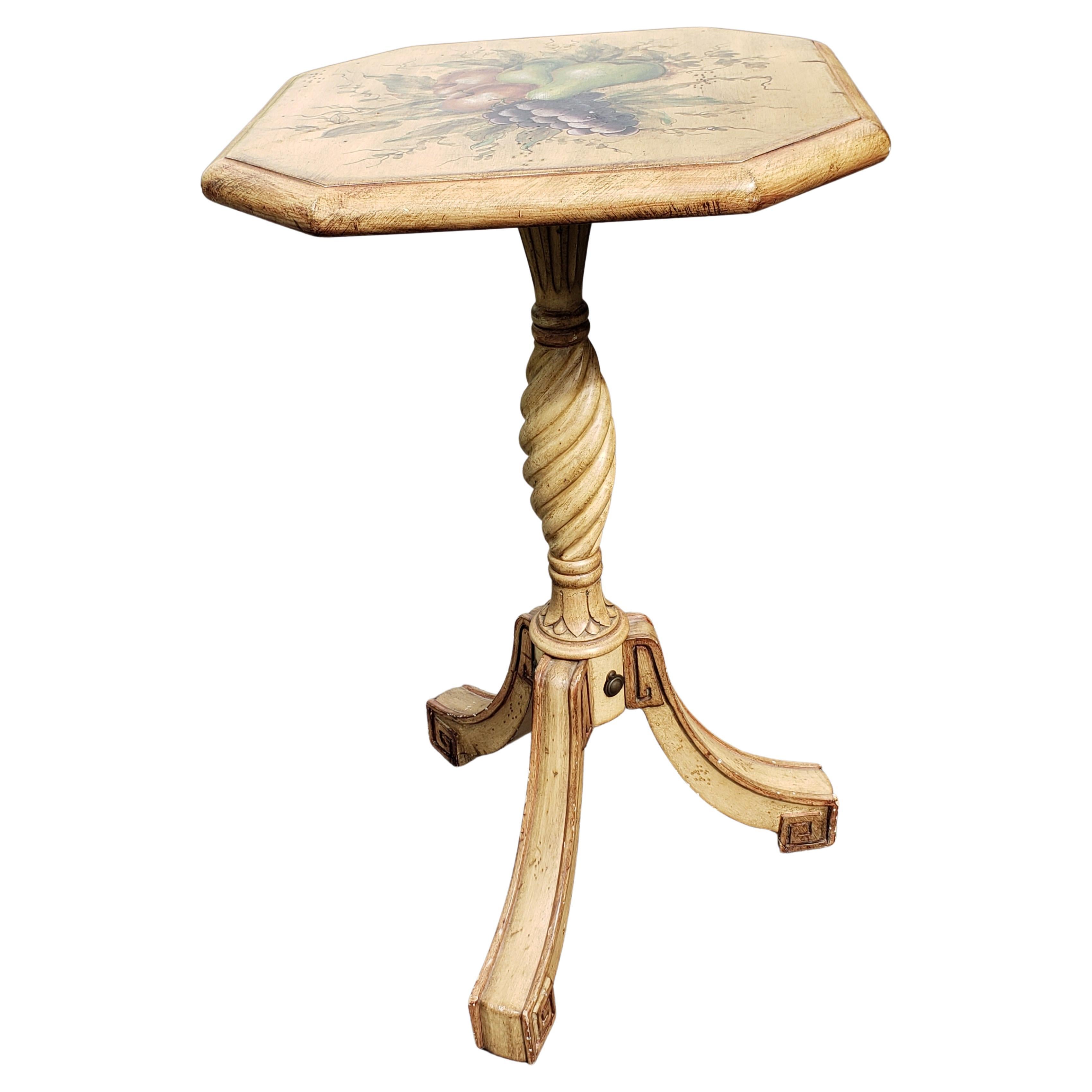 Taiwanese Modern Decorated Painted Tripod Pedestal Tilt-Top Side Table For Sale
