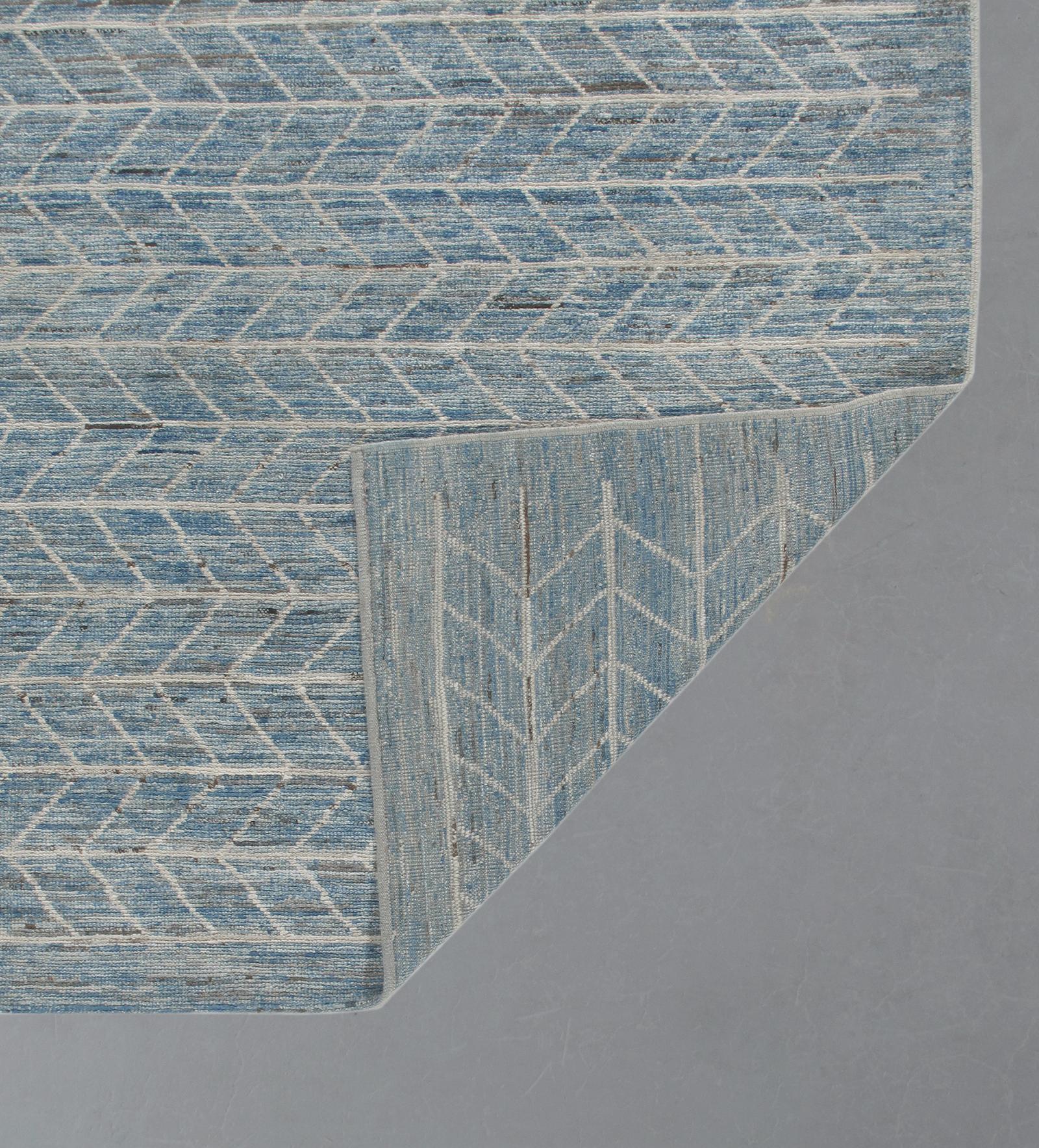 Hand-Knotted Modern Decorative Allover Pattern Blue Rug For Sale