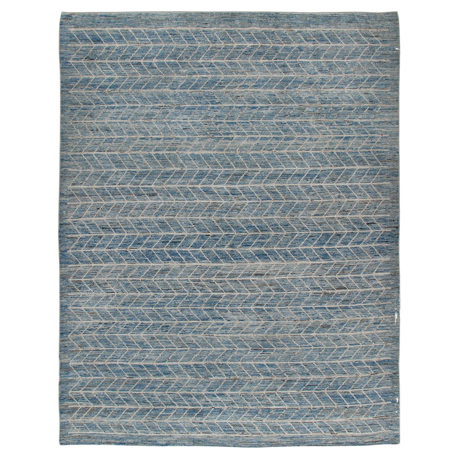 Modern Decorative Allover Pattern Blue Rug