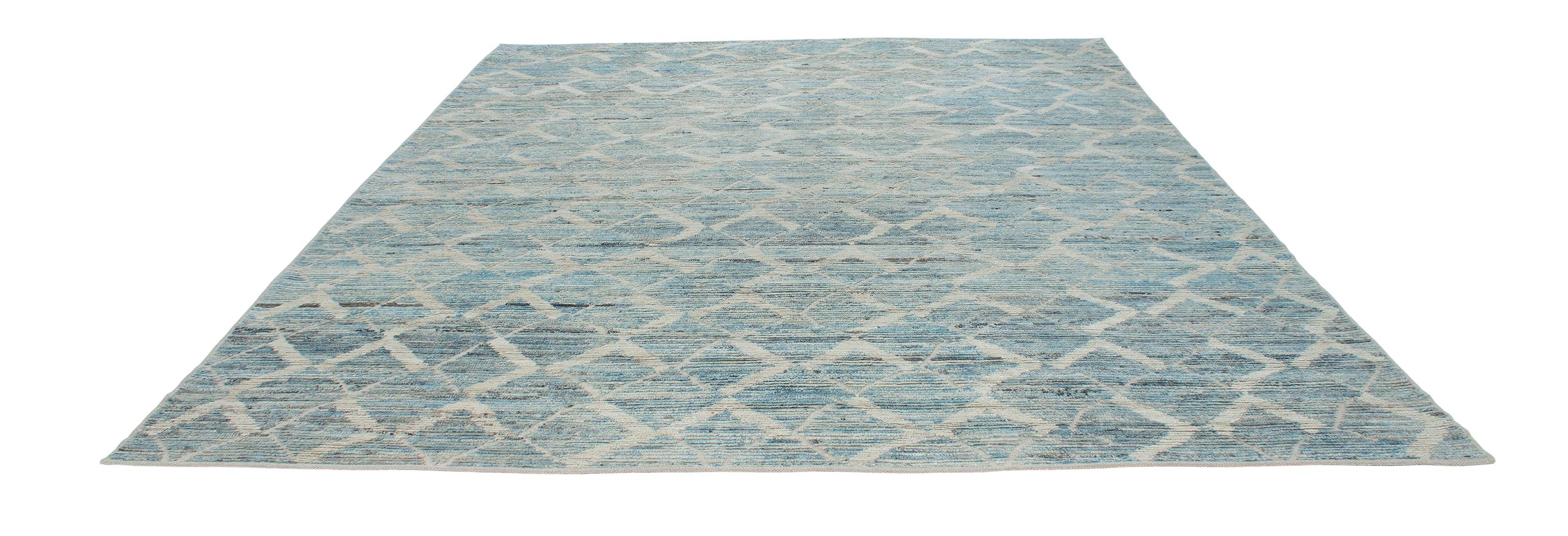 Afghan Modern Decorative Blue Rug with an Abstract Design For Sale