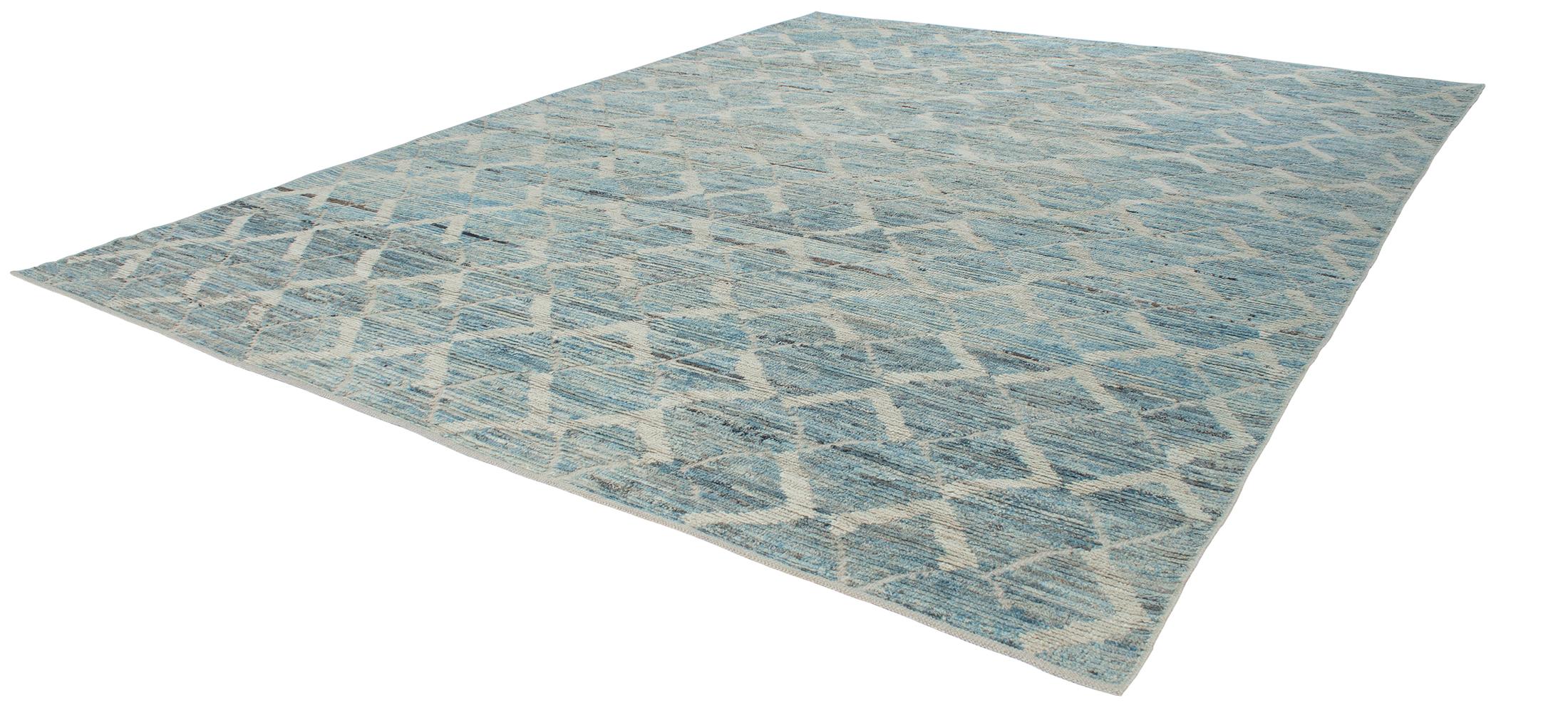 Hand-Knotted Modern Decorative Blue Rug with an Abstract Design For Sale