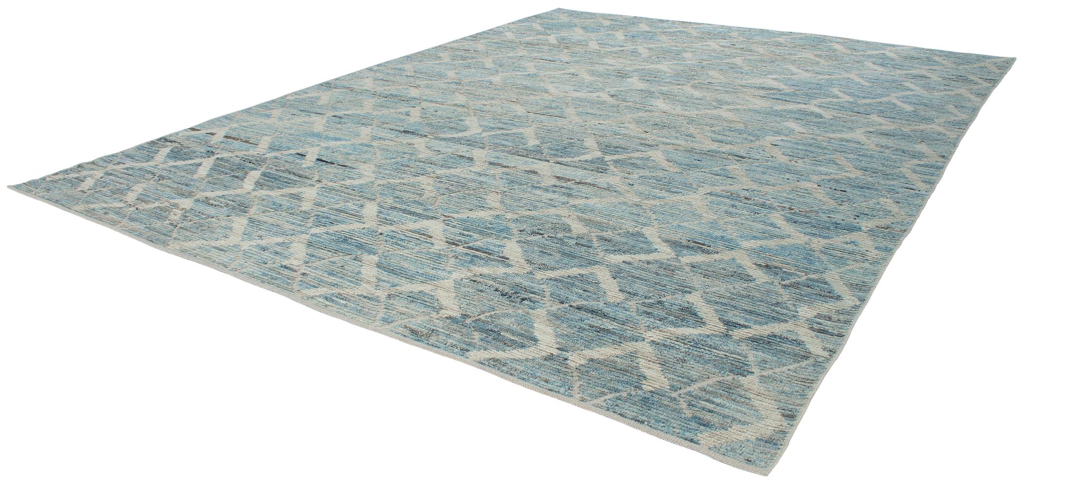 Moderner moderner dekorativer blauer Teppich mit abstraktem Design (Handgeknüpft) im Angebot