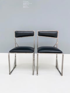 Collectible design black leather steel chairs by Roos Schneijderberg