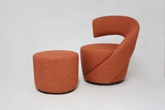 Modern Decorative Curved Club Chair and Ottoman Covered in Melon Fabric