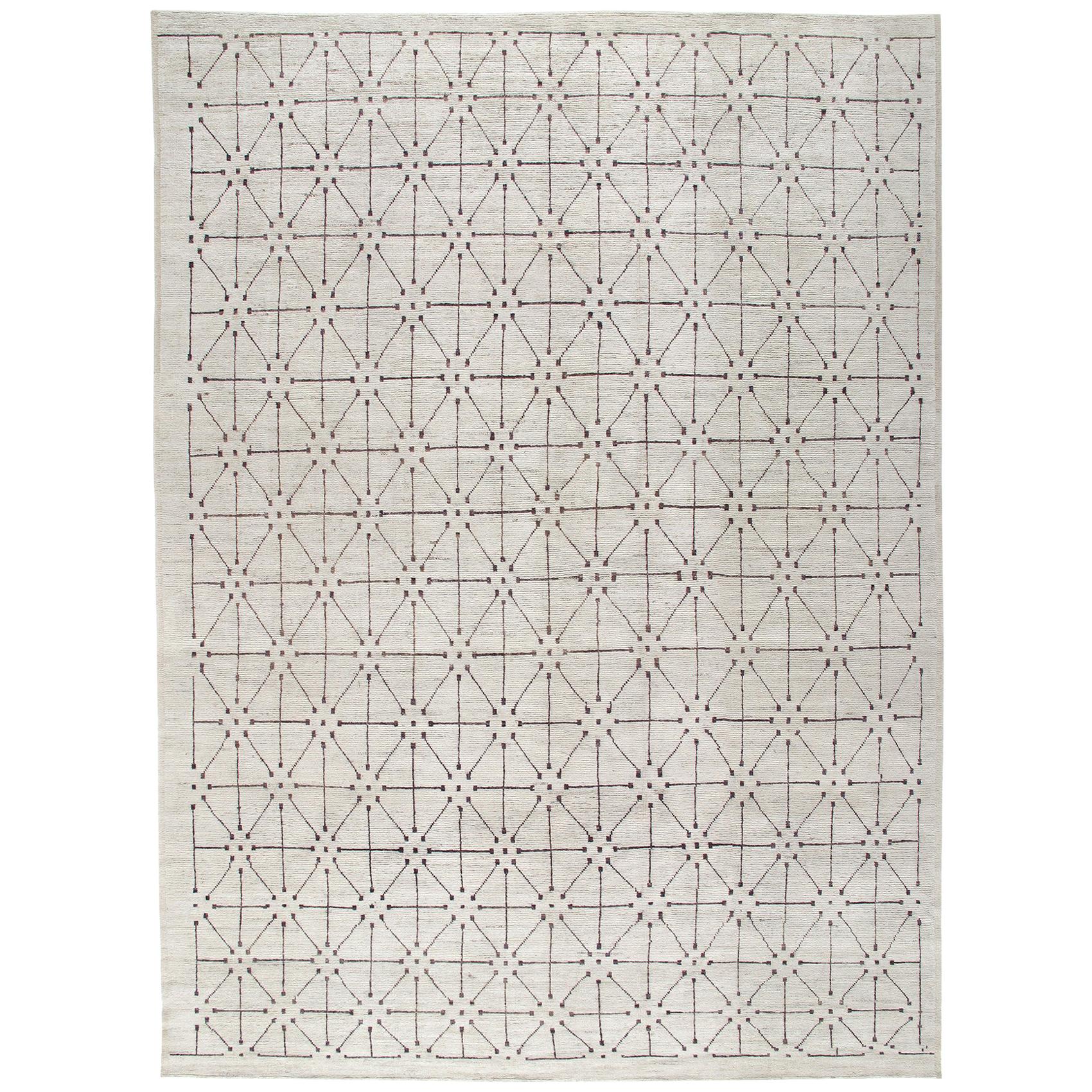 Tapis décoratif géométrique transitionnel moderne et moderne en vente
