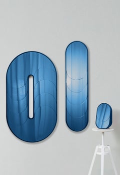 Modern Decorative Small Mirror "Baggage Claim-M", Marine / Blue by Müge Kahraman