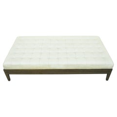 Modern Decorator Large Beige Tufted Leather Wooden Base Oversize Ottoman Bench