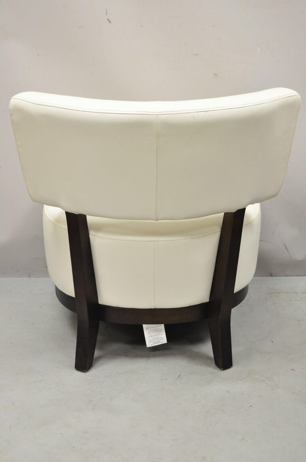 Wood Modern Decorator White Vinyl Barrel Back Club Lounge Slipper Chair