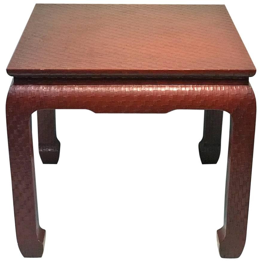 Modern Deep Red Wrapped Grass Cloth Coffee Table For Sale