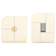 Modern Delta Cabinet and Wardrobe in Polished White Lacquer with Brass Details