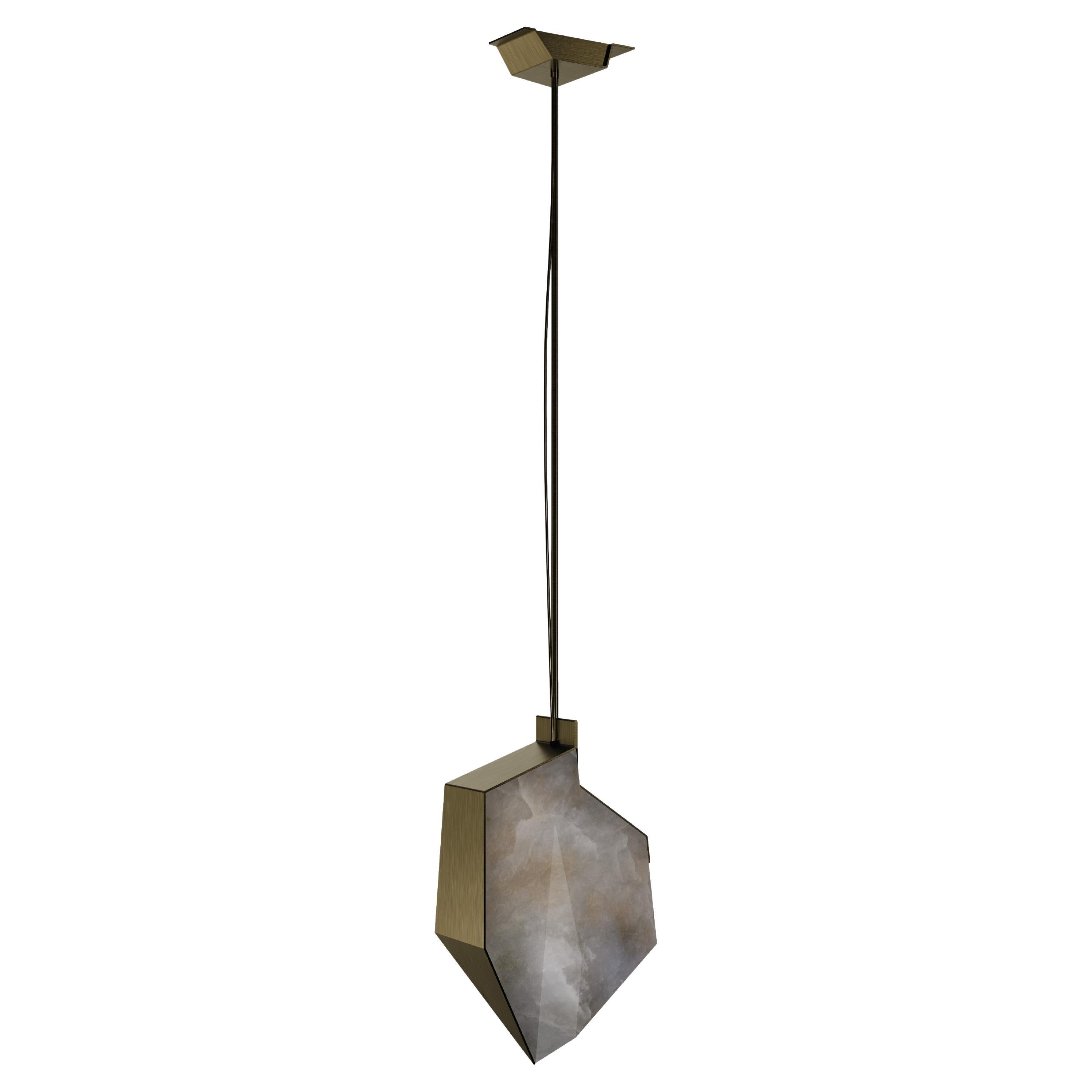 Modern Denali Pendant Lamp Alabaster, BrassHandmade in Portugal by Porus Studio