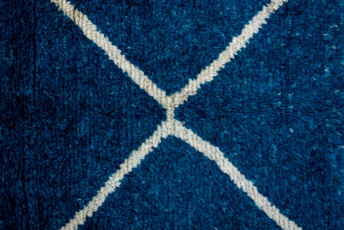 Modern Denim Blue Field Moroccan Design Rug In New Condition For Sale In New York, NY