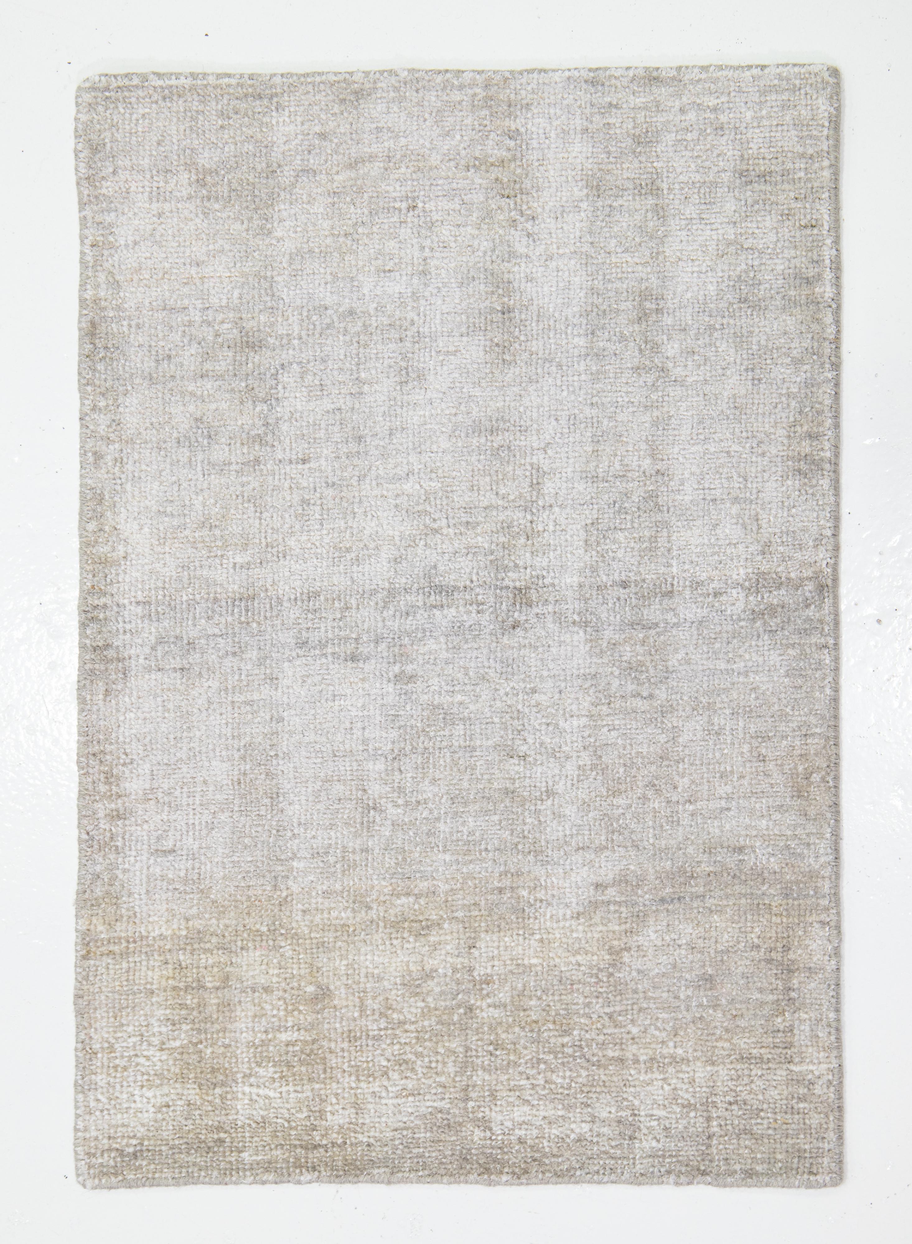 Indian Modern Desert Collection Custom Silk Rug In Light Gray  By Apadana For Sale