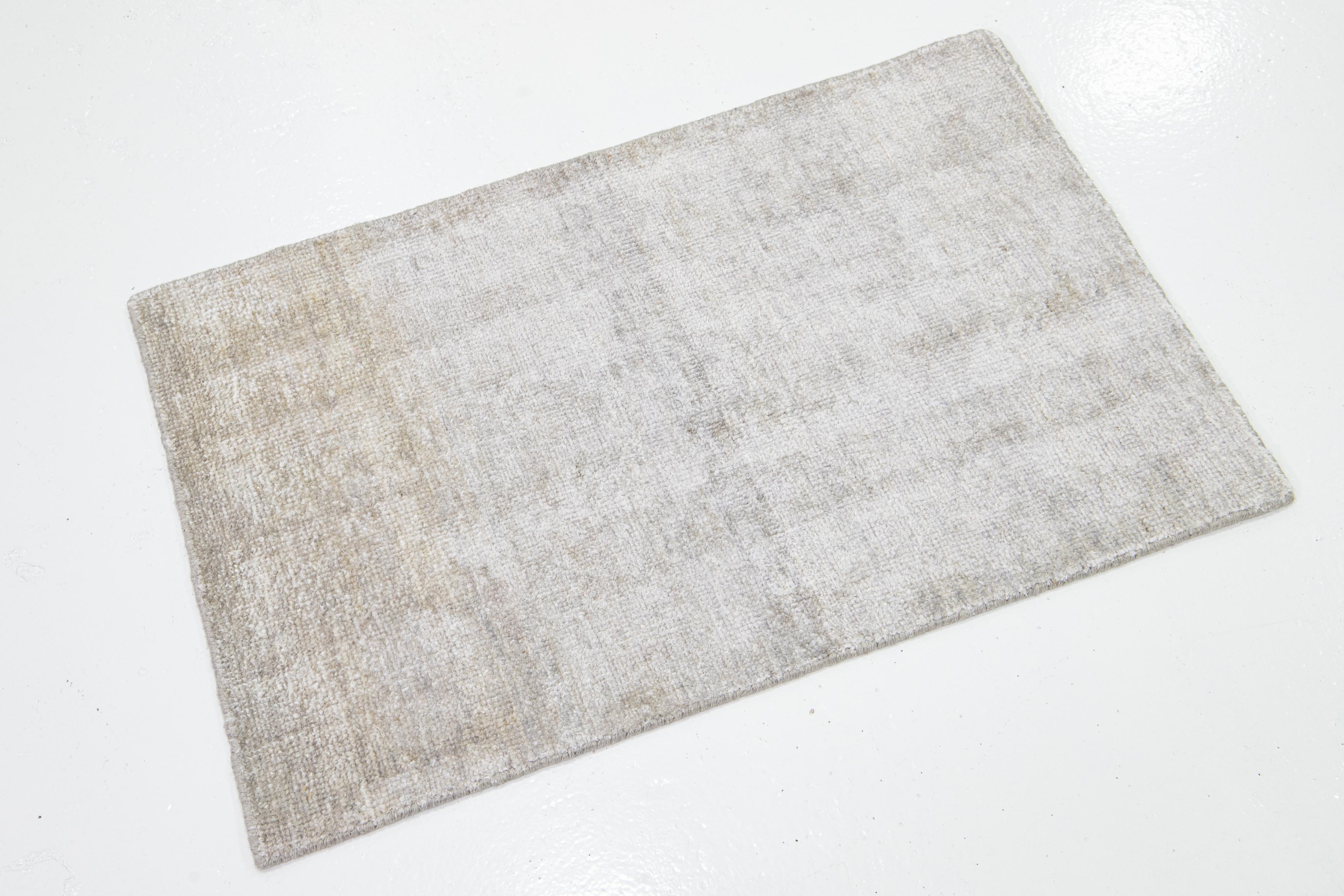 Hand-Knotted Modern Desert Collection Custom Silk Rug In Light Gray  By Apadana For Sale