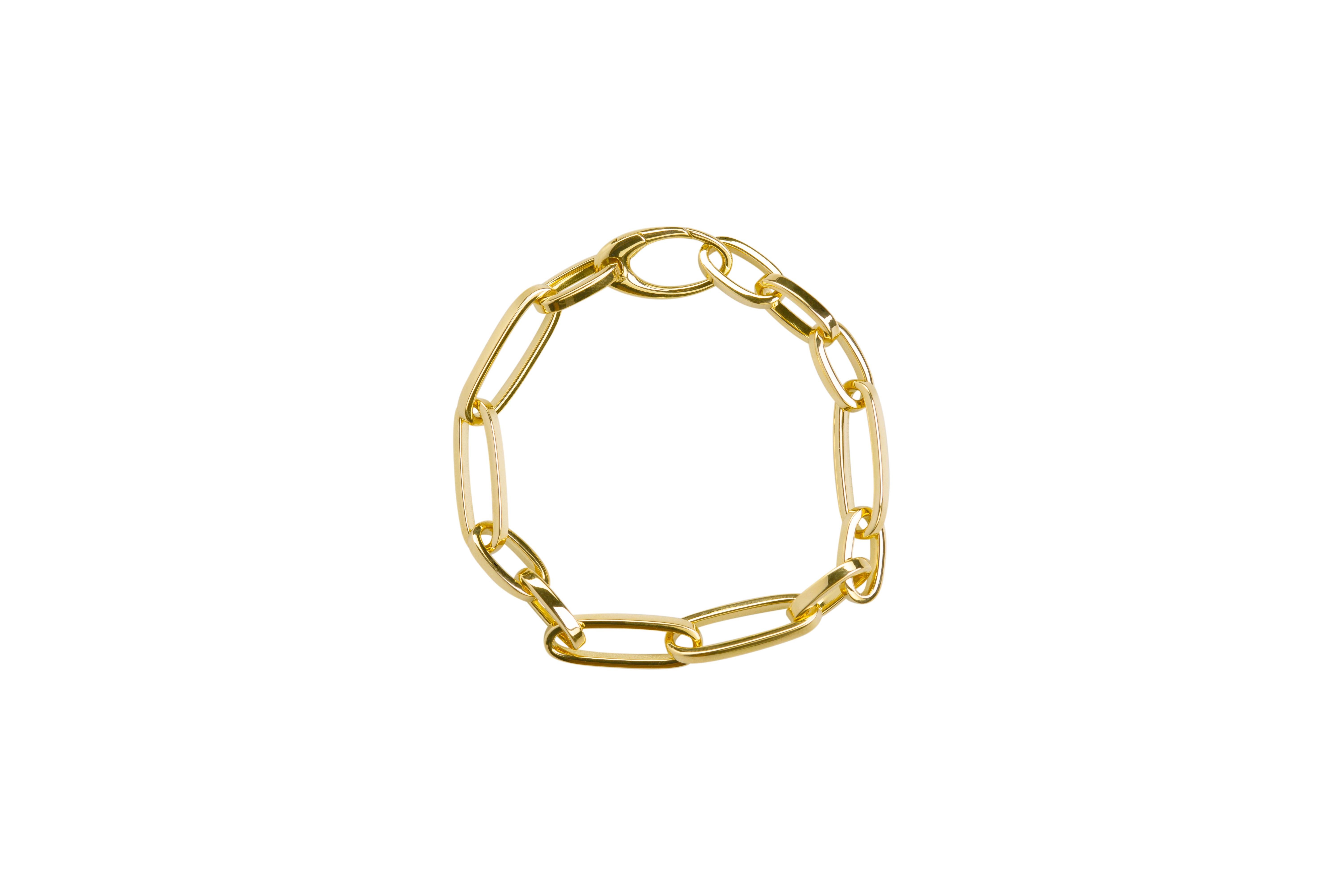 Women's or Men's Modern Design 18 Karat Yellow Gold Paperclip Links Design Bracelet For Sale