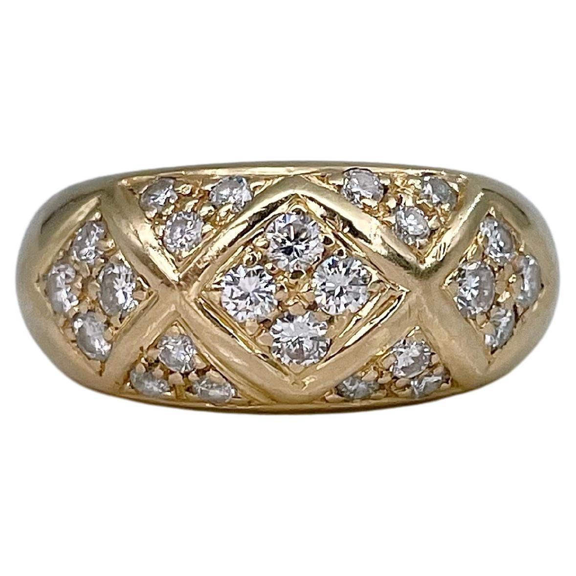Bague à anneau de design moderne en or jaune 18 carats avec diamants de 0,65 carat VS SI en vente