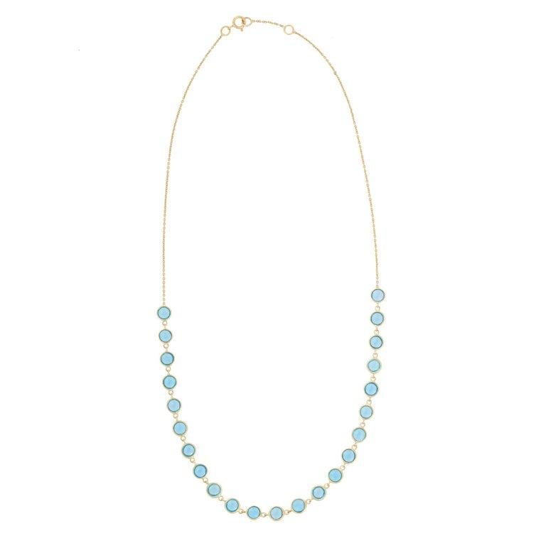 Round Cut Modern Design 18K Yellow Gold Round Blue Topaz Beaded Necklace Jewelry Gift For Sale