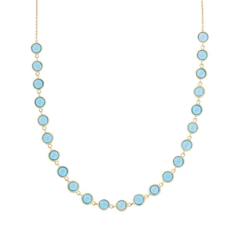 Women's Modern Design 18K Yellow Gold Round Blue Topaz Beaded Necklace Jewelry Gift For Sale