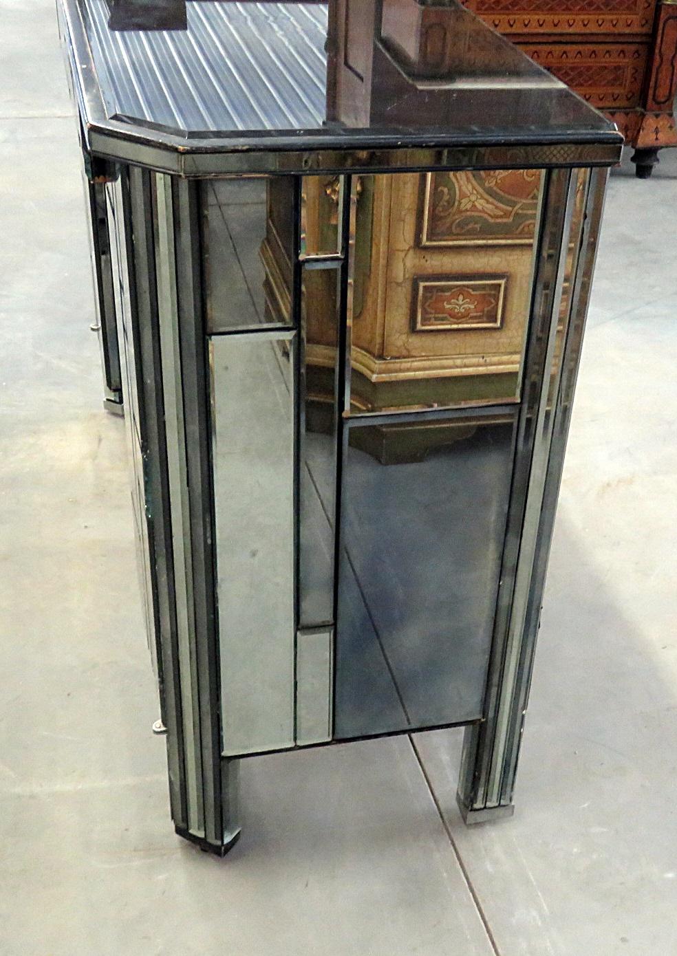 Ebonized Early French Art Deco Antique Mirrored Writing Table Desk 