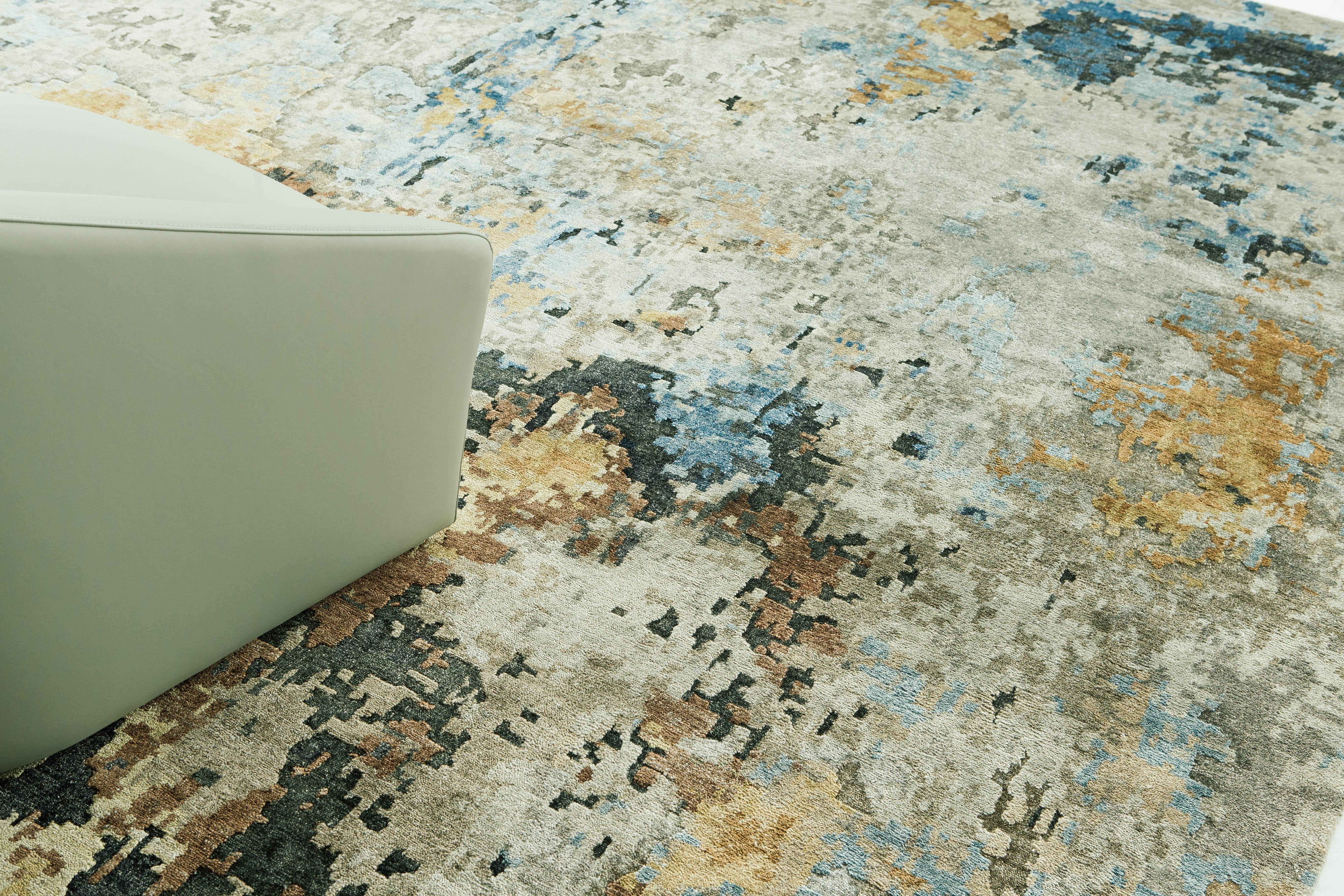 Annodato a mano Tappeto Bamboo Silk Embossed dal design moderno in vendita
