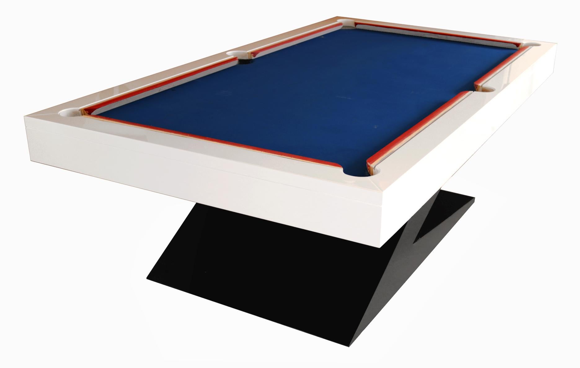 Dining table, billiard, snooker pool table and ping-pong table with a modern design.

A fine quality adjustable mahogany dining snooker, billiard, pool table. The billiard dining table comes with three removable leaves. The leaves turn the pool