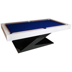 Vintage Modern Design Billiard Snooker Pool Ping-Pong Dining Table in Black White & Blue