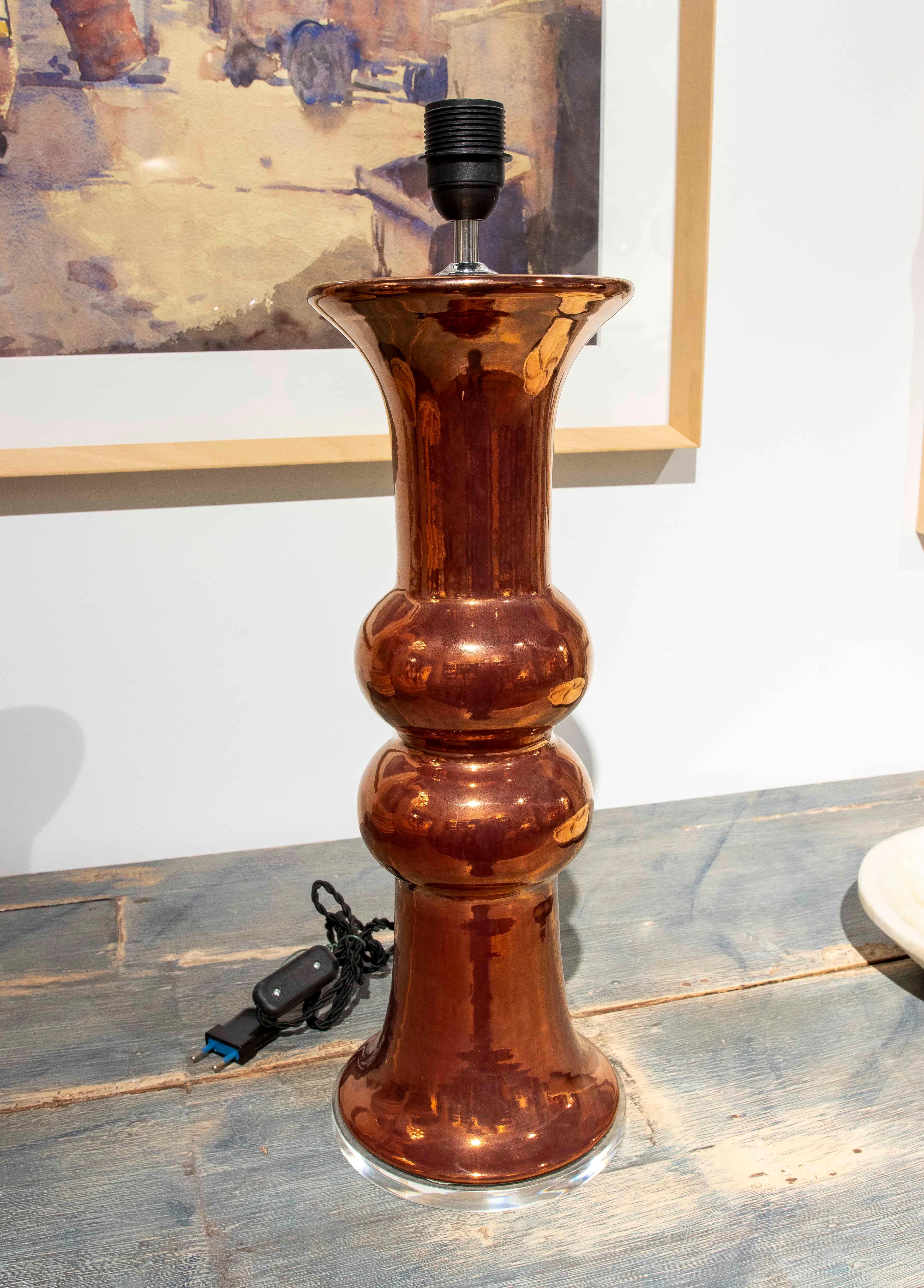 Spanish Modern Design Ceramic Table Lamp with a Copper Finish For Sale