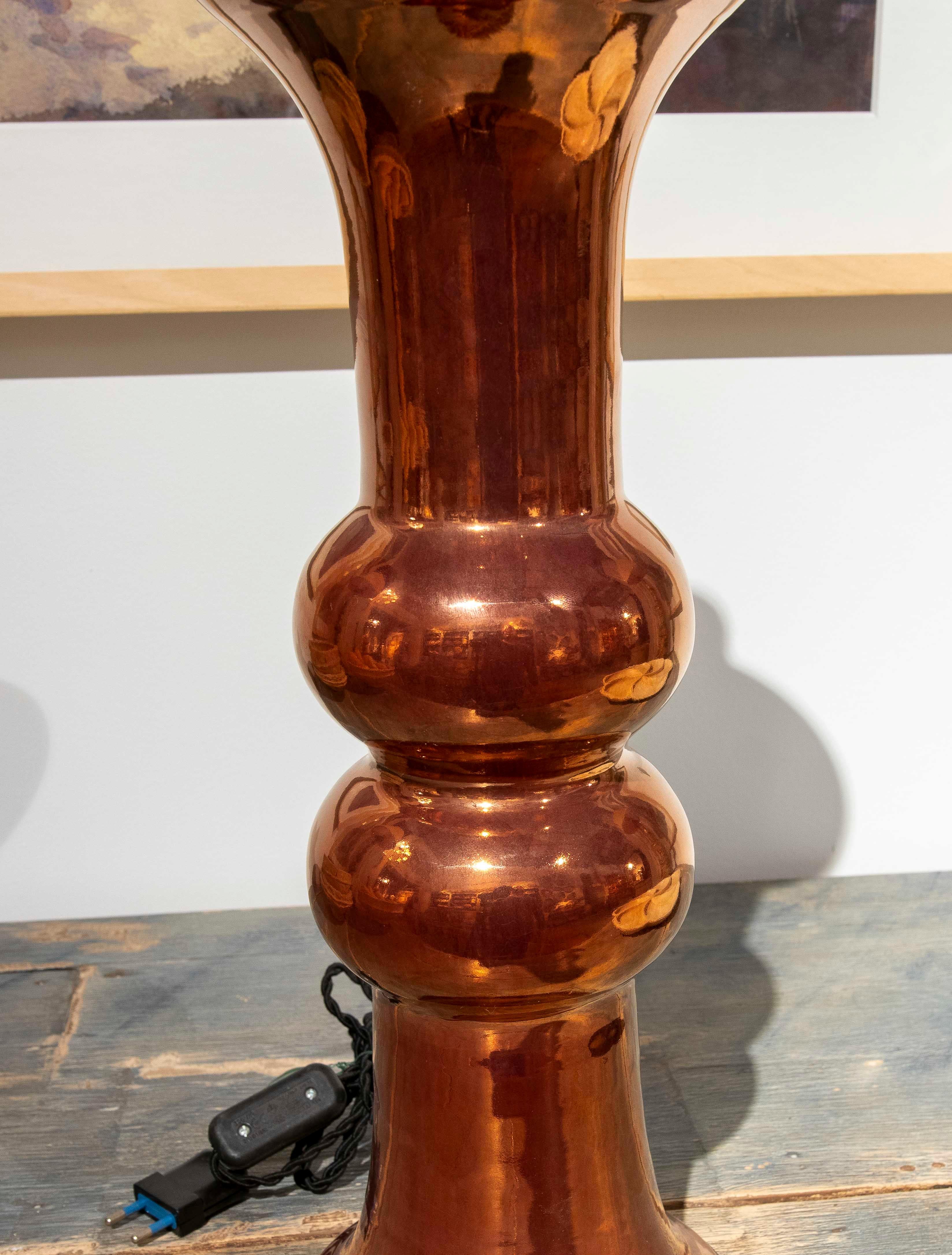 Glazed Modern Design Ceramic Table Lamp with a Copper Finish For Sale
