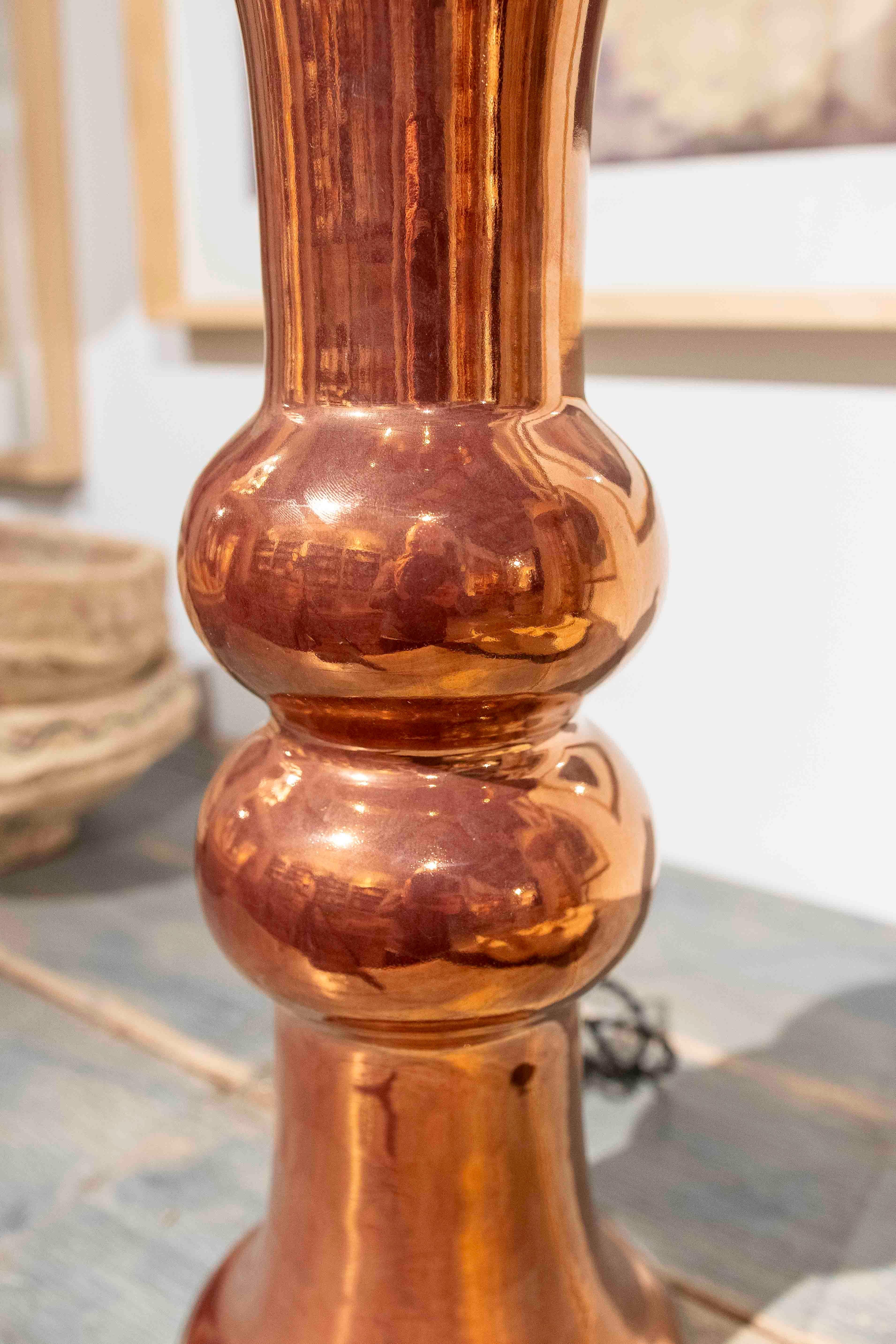 Contemporary Modern Design Ceramic Table Lamp with a Copper Finish For Sale