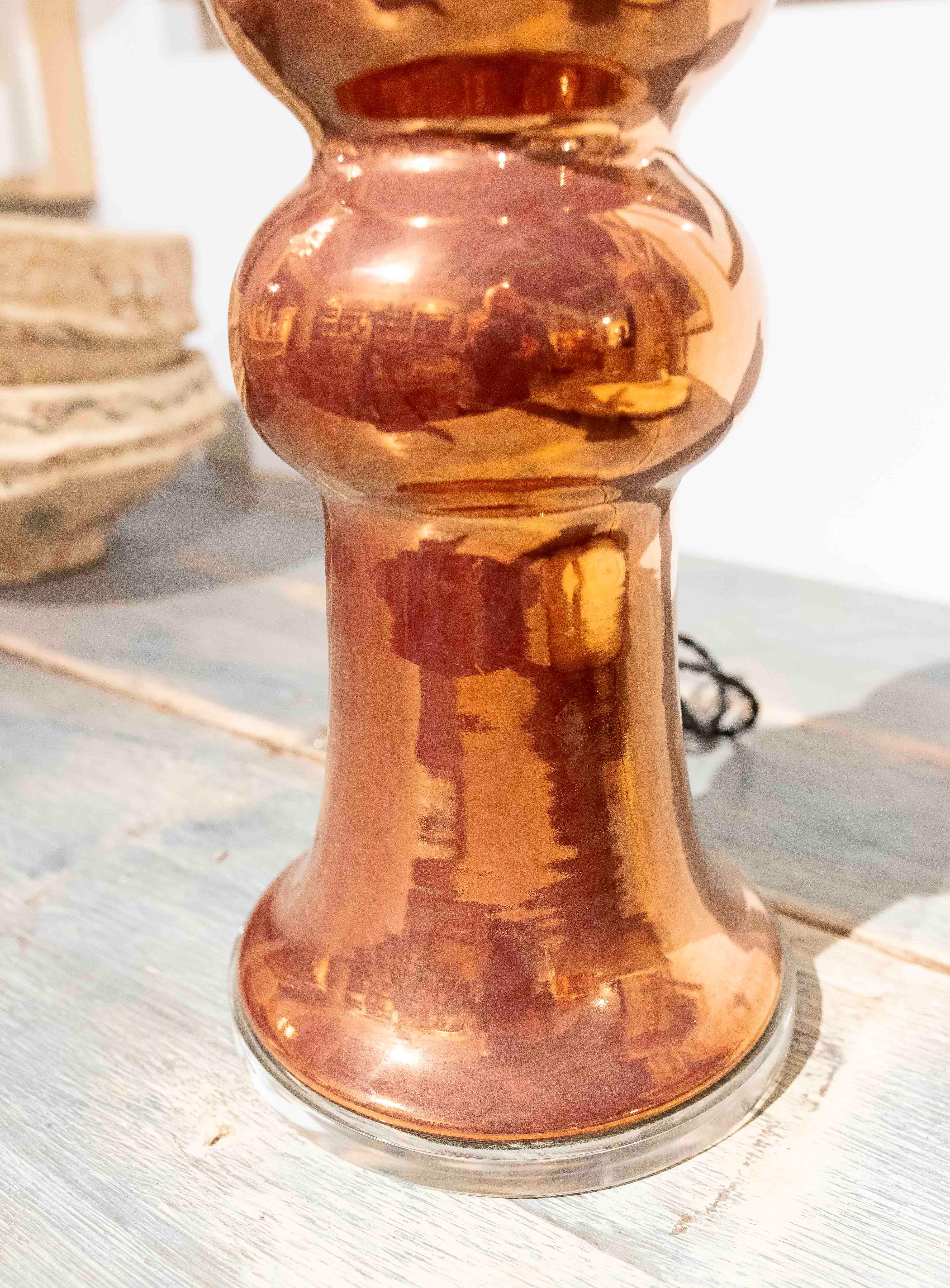 Modern Design Ceramic Table Lamp with a Copper Finish For Sale 1