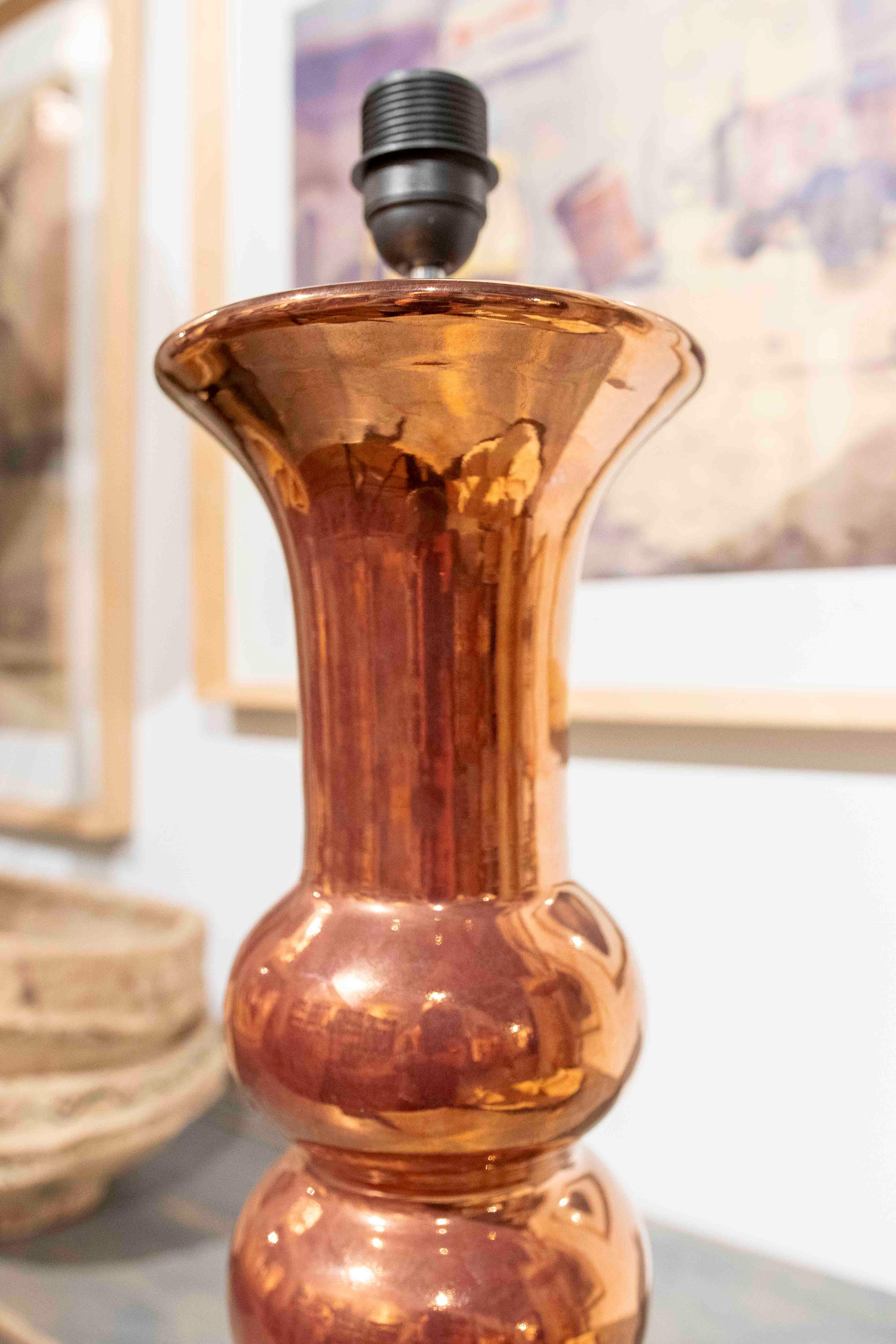 Modern Design Ceramic Table Lamp with a Copper Finish For Sale 2
