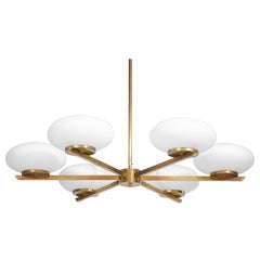 Modern Design Chandelier 6 Ovoid Opalines "Cora" Stilnovo Style Design EL137