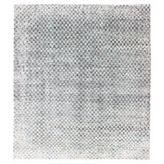 Modern Design Destressed Rug in Shades of Teal, White, Charcoal