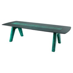 Modern Design Conference Dinning Table Malachite Stones Green Glass Surround Top