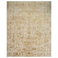 Tapis moderne de conception fine noué à la main beige et or