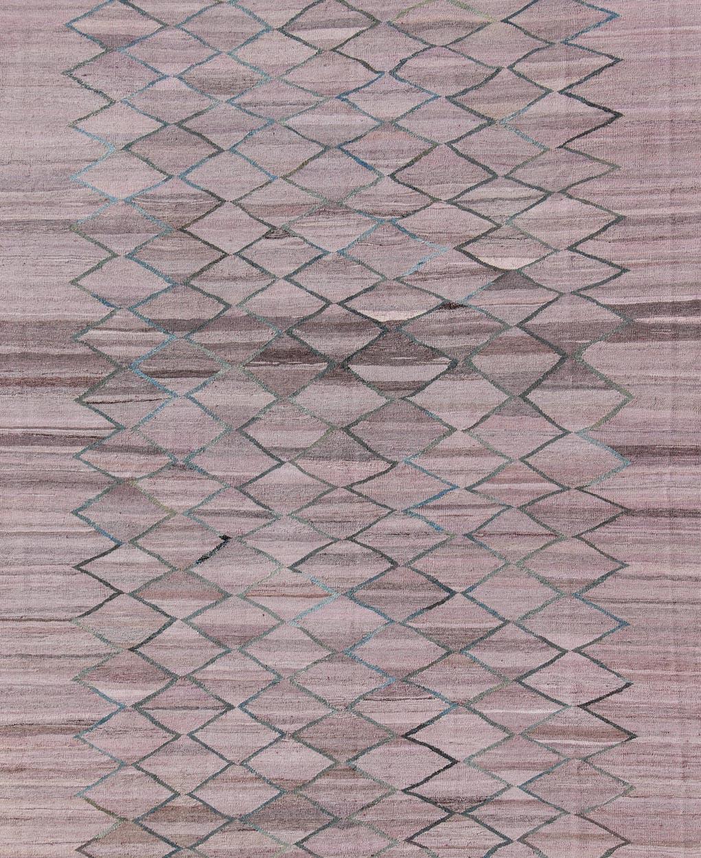 Afghan Minimalist Modern Flat-Weave Kilim Rug in Diamond Design  For Sale