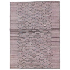 Minimalist Modern Flat-Weave Kilim Rug in Diamond Design