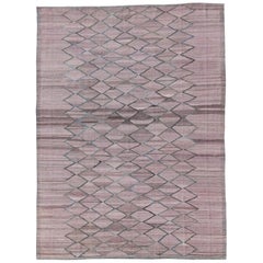 Minimalist Modern Flat-Weave Kilim Rug in Diamond Design 