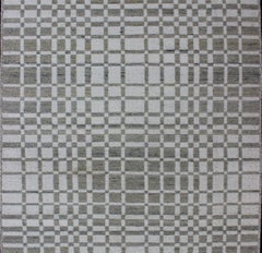 Modern Kilim Rug with Geometric Checkered Pattern in Gray and Ivory Tones
